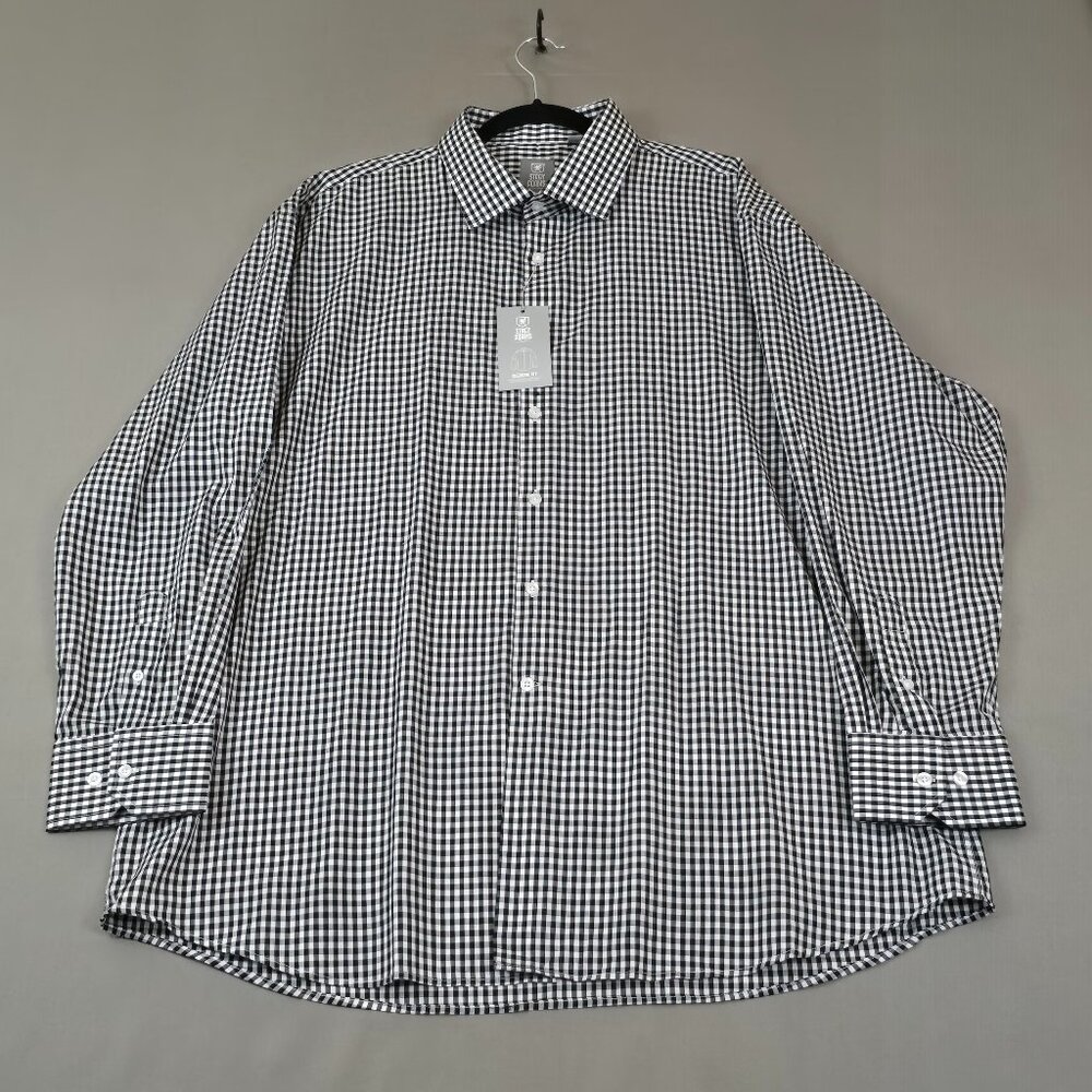 Stacy Adams 3XL 19 36/37 Black White Check Dress Shirt Modern Fit NWT